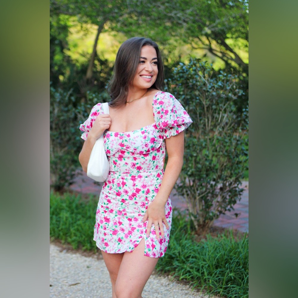 Olivaceous The Rosalie Mini Dress White & Pink Floral